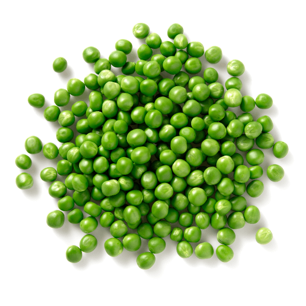 The images is shot from above and shows a pile of fresh green peas.