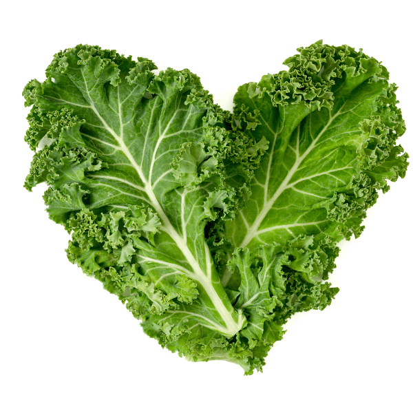 two leaves of kale arranged to form a heart