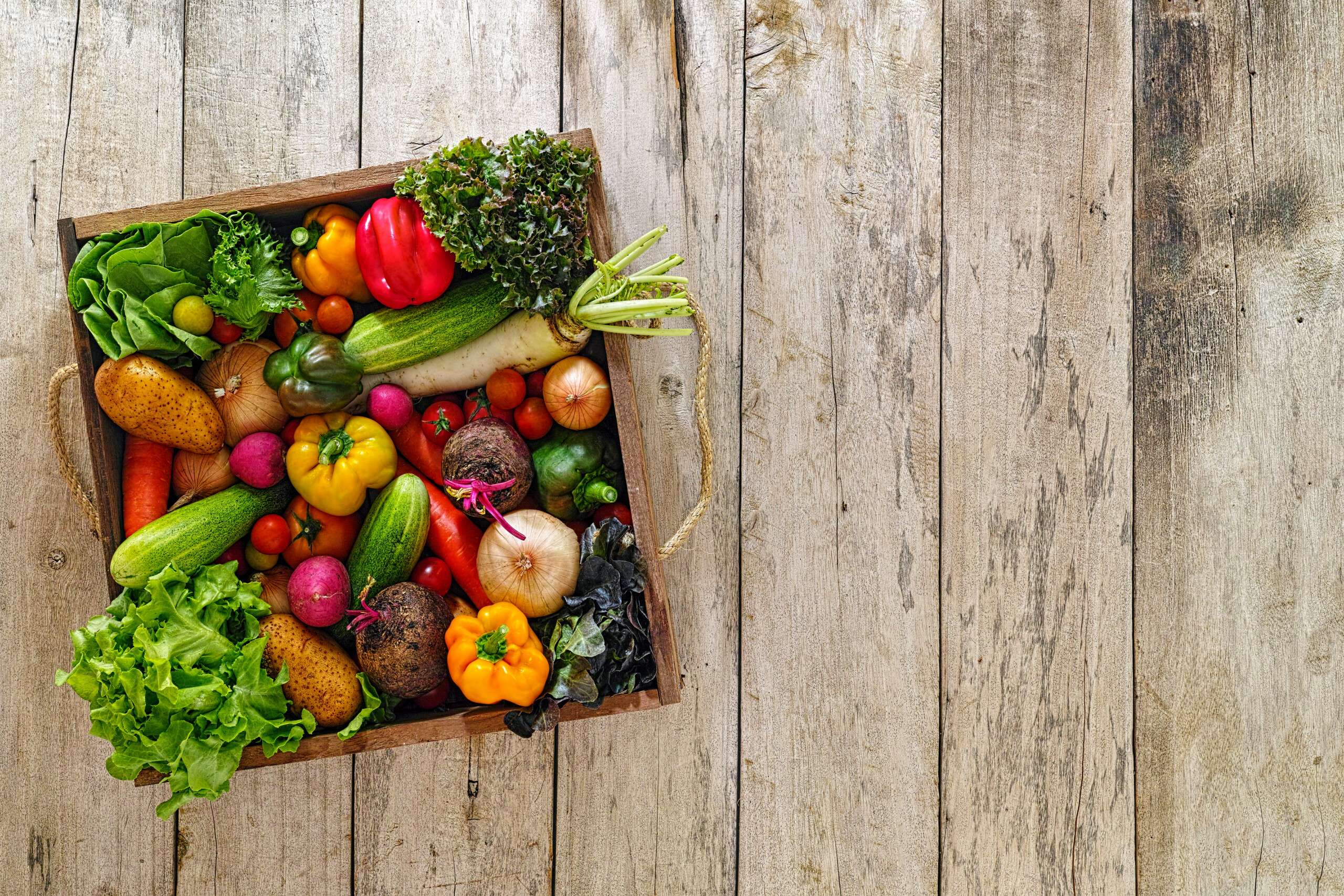 market vegetables wooden crate