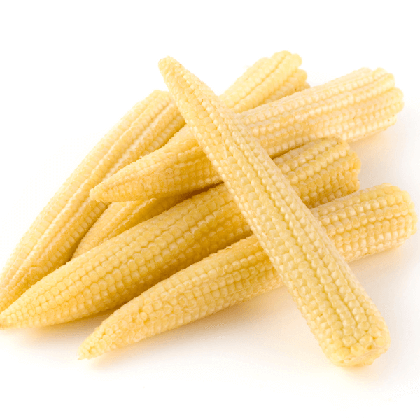 pile of baby corn on white background