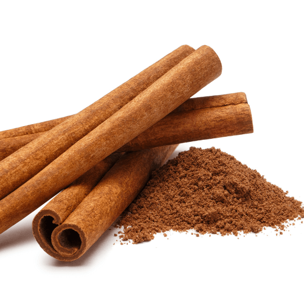 cinnamon sticks and ground cinnamon on white background