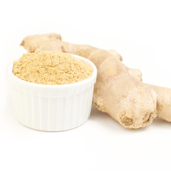 fresh ginger and ground ginger on white background