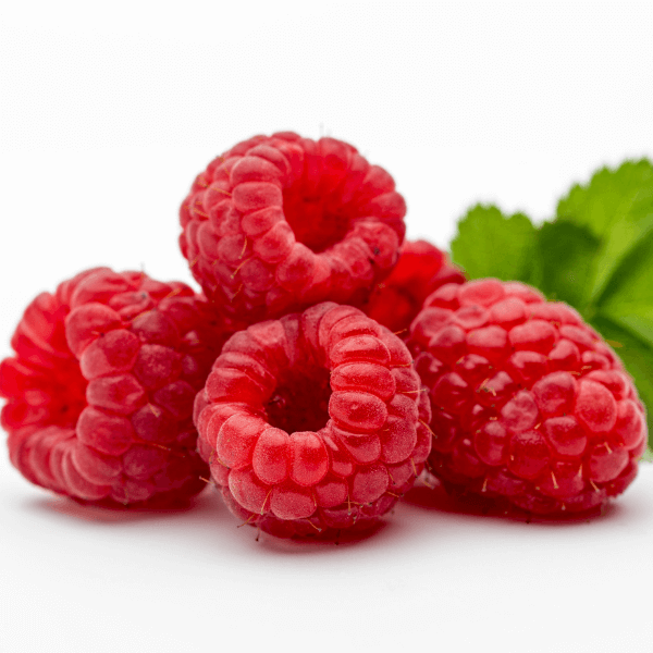 Fresh raspberries on white background.