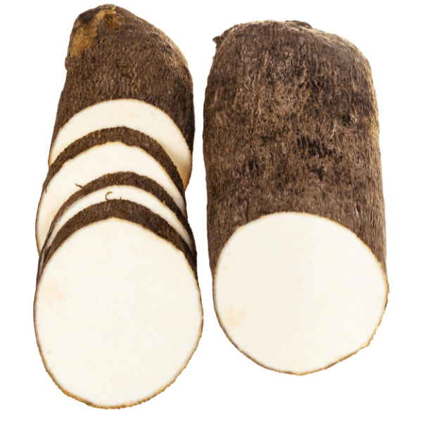 Sliced Caribbean black yam on white background.