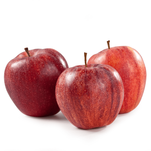 Three Royal Gala apples on white background