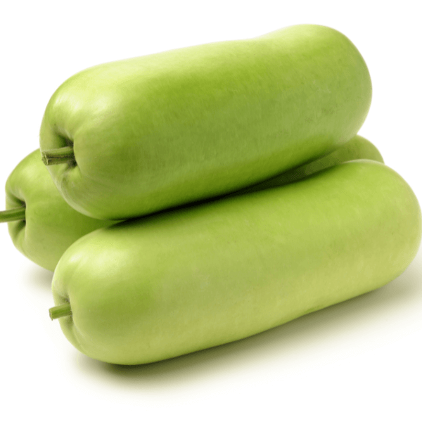 Three ripe opo squash on white background.