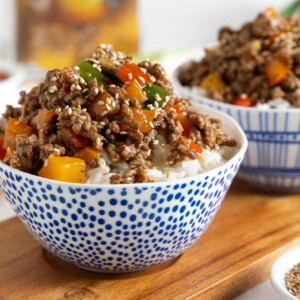 Mongolian Style Ground Beef served in a bowl!